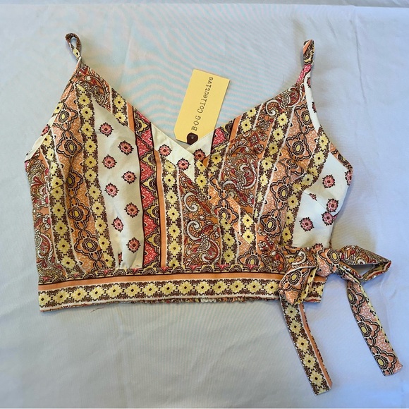 Boho Paisley Crop Top - Pink, Peach, Yellow and Brown Sz S - Picture 2 of 7